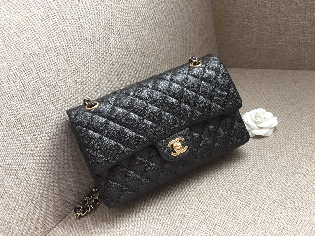 Medium Classic Flap Caviar Bag A01112 Black/Gold